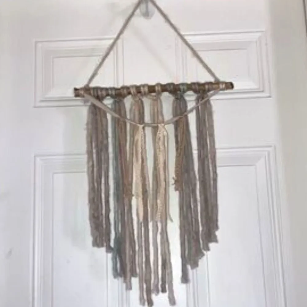 BOHEMIAN Boho Wall Art Natural WOOL Ribbon Twine Wall Hanging 14 x 27 inches